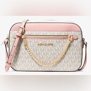 Michael Kors Jet Set Large Ombré Signature Logo Crossbody Bag Powder Blush NWT